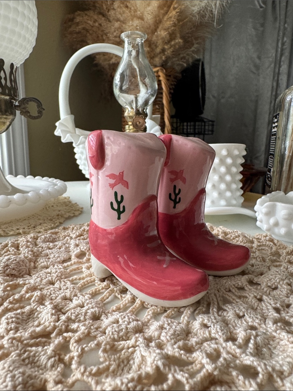 Ceramic Pink Cowboy Boot Salt & Pepper Shakers